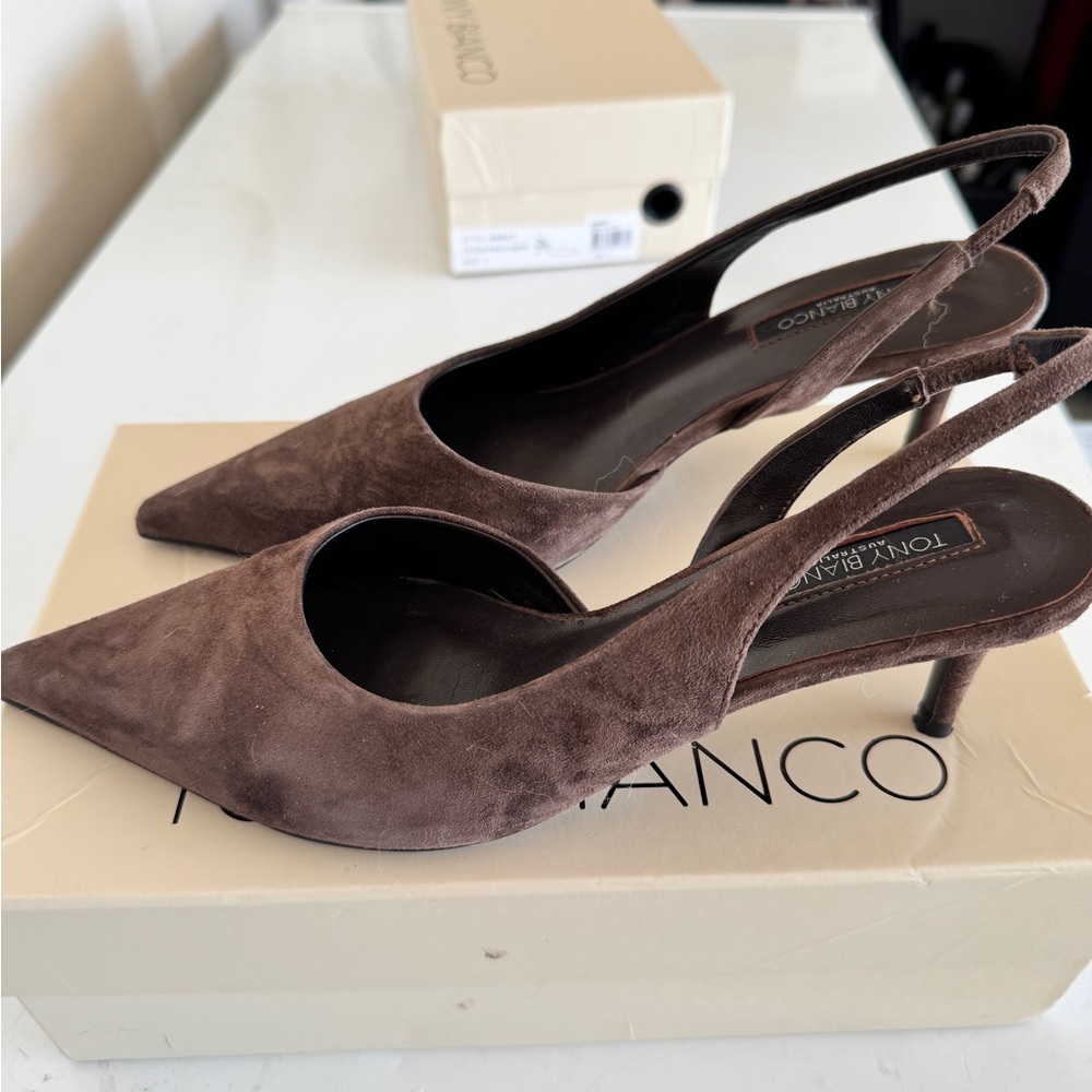 Tony Bianco Brown Suede Slingback Heels